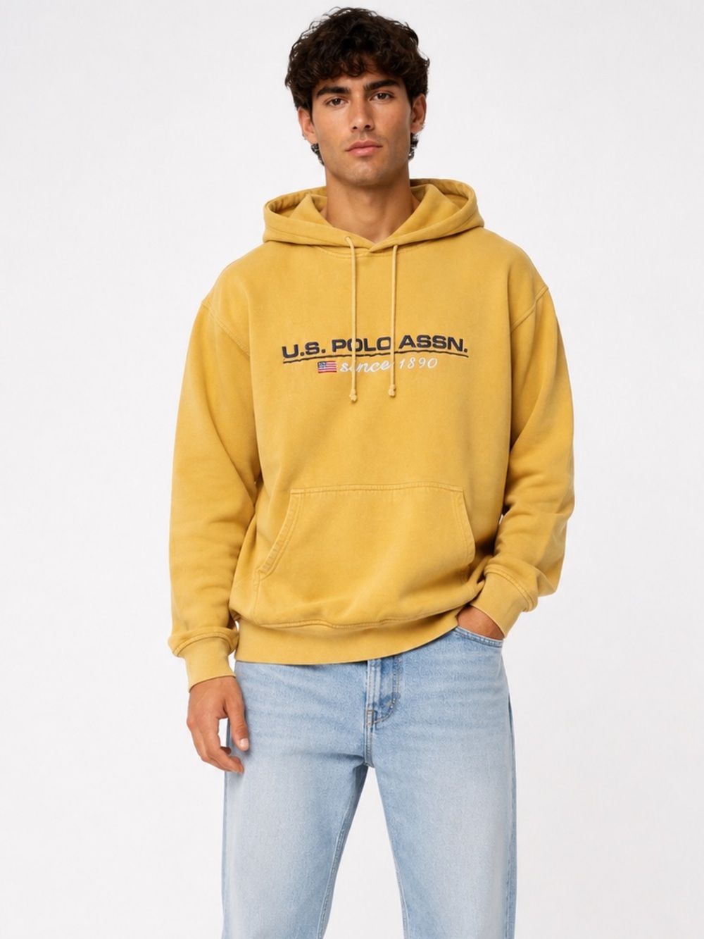 U.S. Polo Assn. Men's Mustard Yellow Pullover Hoodie